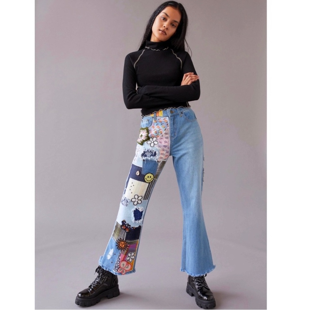 BDG patchwork denim flared bottoms